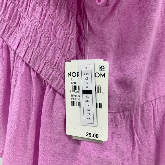 BP Babydoll Shirred Crop Top Womens L Purple Tulip Ruched Puff Sleeve Peplum - Picture 5 of 14